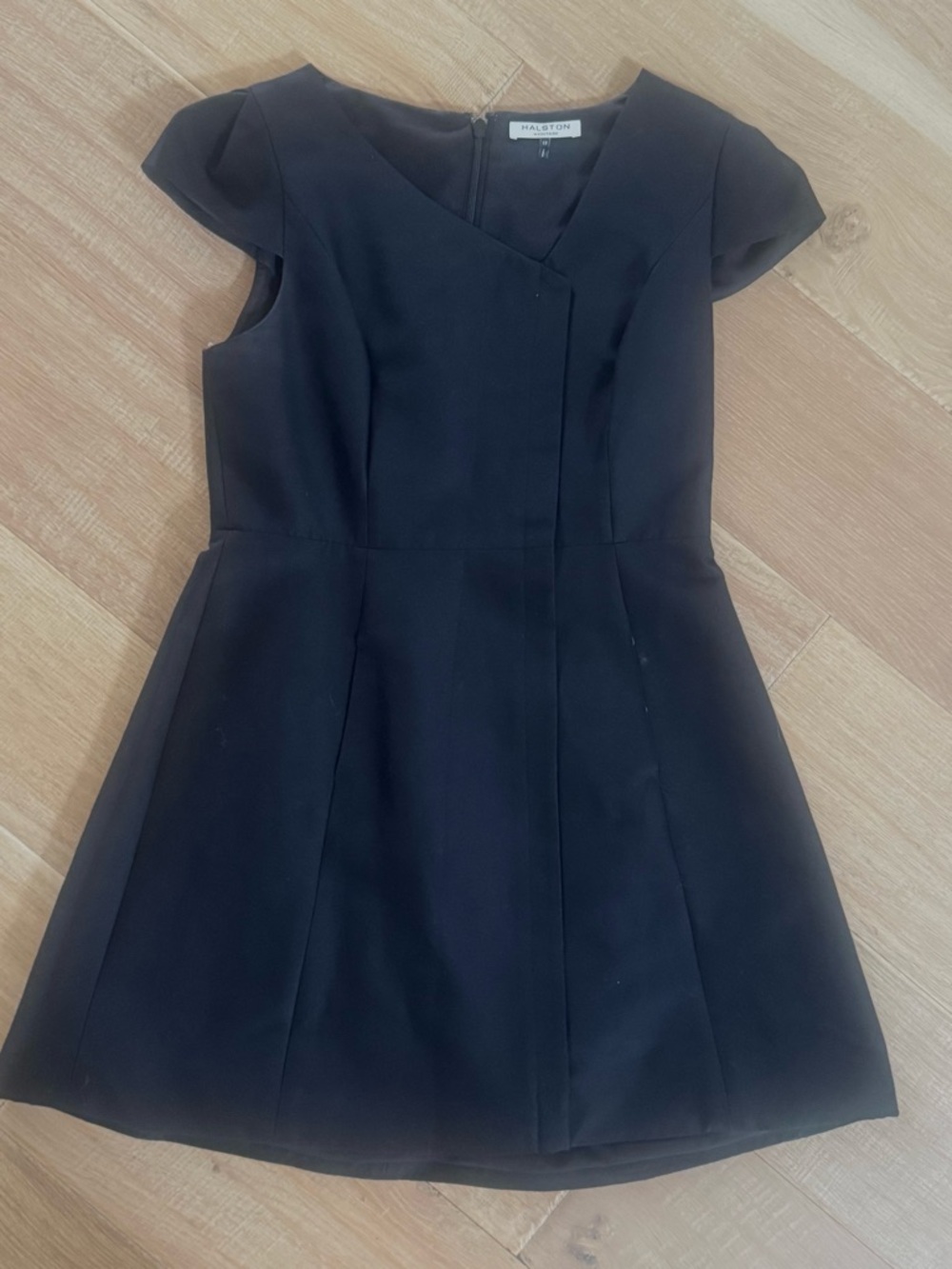 Halston Heritage Black Cap-Sleeve Mini Dress